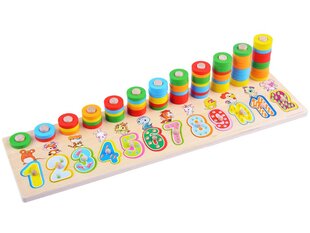 Medinė dėlionė su skaičiais ir spalvomis kaina ir informacija | Lavinamieji žaislai | pigu.lt