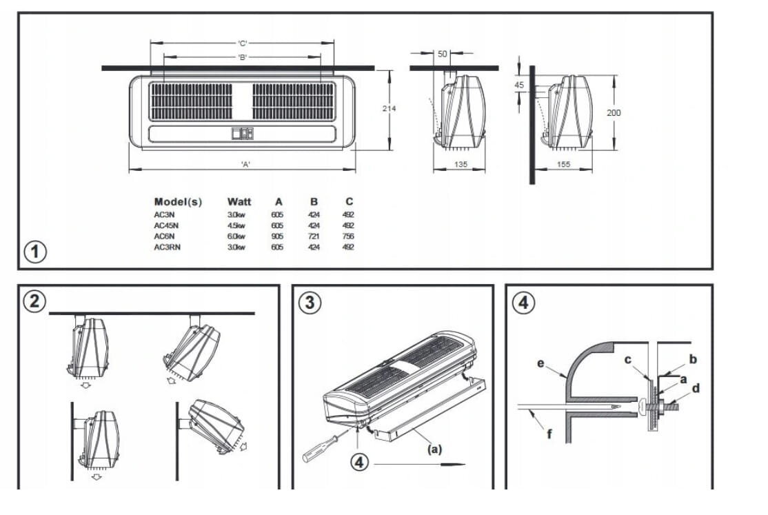 Pakabinamas elektrinis šildytuvas - oro užuolaida Dimplex AC 45N 4,5KW 60,5x21,4x13,5 cm kaina ir informacija | Šildytuvai | pigu.lt