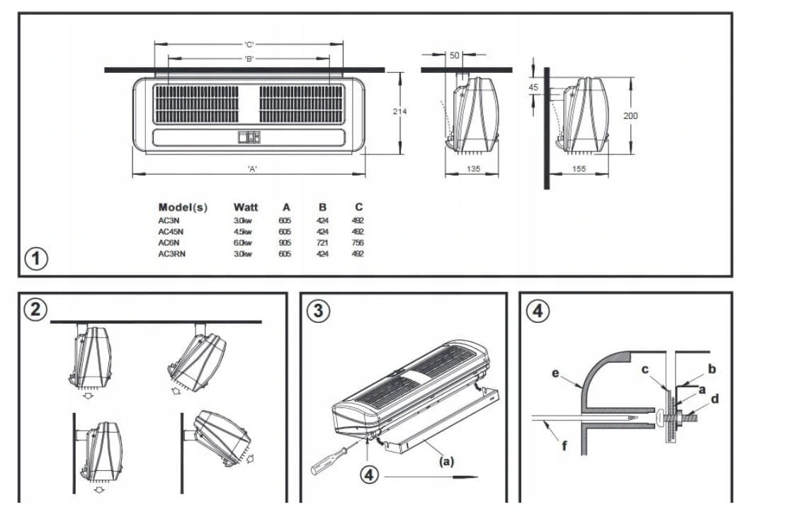 Pakabinamas elektrinis šildytuvas - oro užuolaida Dimplex AC 3RN 3,0 KW, 605x214x135 mm kaina ir informacija | Šildytuvai | pigu.lt