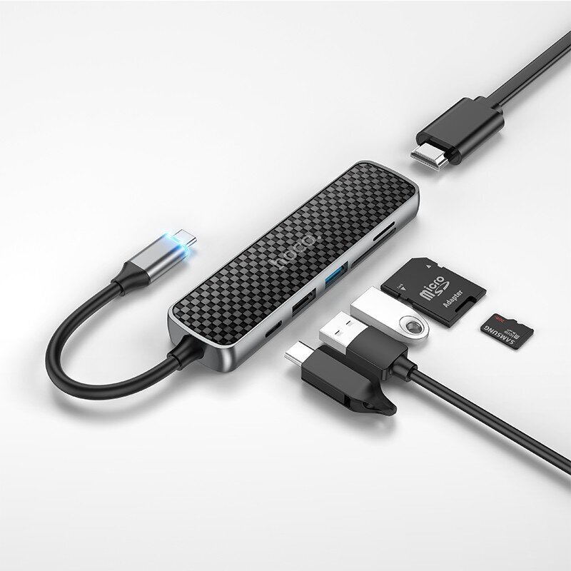 USB šakotuvas Hoco HB24, HDMI, USB3.0, USB2.0, SD, TF, PD цена и информация | Adapteriai, USB šakotuvai | pigu.lt