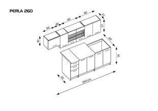 Virtuvinių spintelių komplektas Halmar Perla 260, baltos/ąžuolo spalvos kaina ir informacija | Virtuvės baldų komplektai | pigu.lt