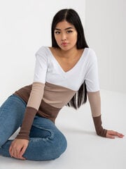 бело-коричневая базовая блуза в рубчик с v-образным вырезом rue paris цена и информация | Женские блузки, рубашки | pigu.lt