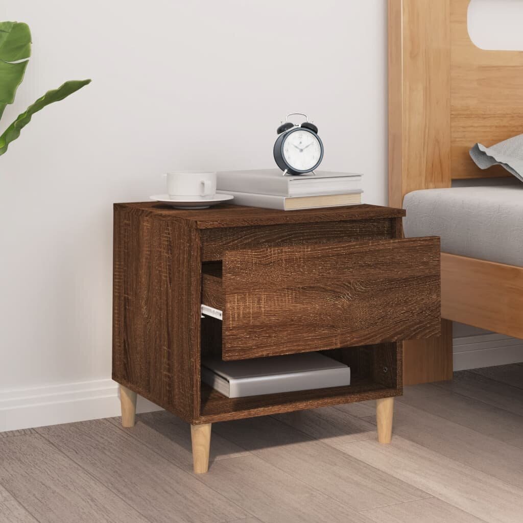 Naktinis staliukas vidaXL, Apdirbta mediena, 50x46x50cm, ruda ąžuolo spalva цена и информация | Spintelės prie lovos | pigu.lt