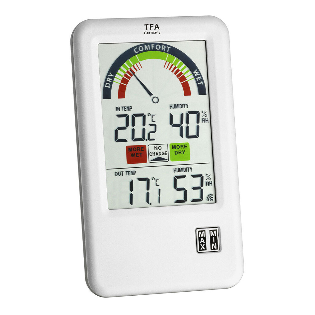 Belaidis termo-higrometras su ventiliacijos rekomendacija BEL-AIR TFA 30.3045.IT kaina ir informacija | Meteorologinės stotelės, termometrai | pigu.lt