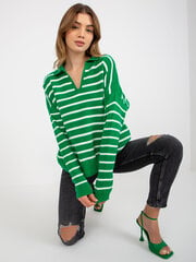 оверсайз-свитер в зелено-белую полоску с воротником цена и информация | Женские кофты | pigu.lt