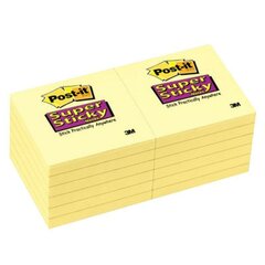 Lipnūs lapeliai Post-it Super Sticky Geltoni, 7,6x7,6cm, 12 vnt kaina ir informacija | Sąsiuviniai ir popieriaus prekės | pigu.lt