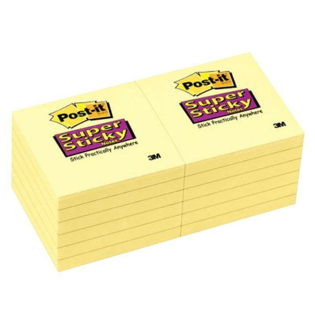Lipnūs lapeliai Post-it Super Sticky Geltoni, 7,6x7,6cm, 12 vnt цена и информация | Sąsiuviniai ir popieriaus prekės | pigu.lt