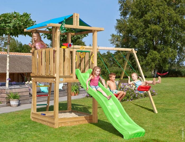 Vaikų žaidimo aikštelė Jungle Gym Hut 2-Swing, žalia kaina ir informacija | Vaikiški lauko baldai | pigu.lt