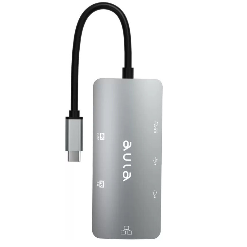 Aula OT-UC-910 6in1 Hub USB-C į Hdmi 4K 60Hz / 2x USB 2.0 / USB 3.0 / PD charge / RJ45 Internet kaina ir informacija | Adapteriai, USB šakotuvai | pigu.lt