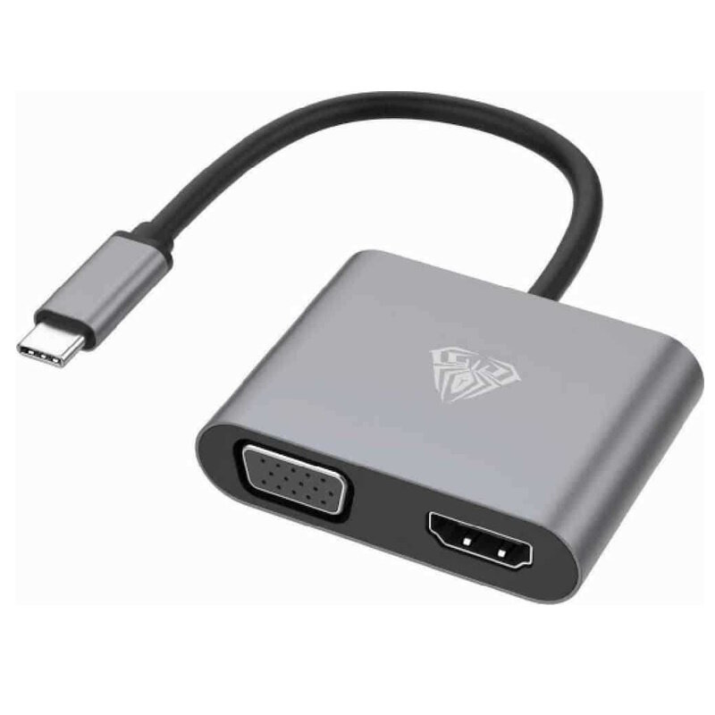 Aula UC-901 2in1 USB-C į Hdmi 4K 30Hz / VGA kaina ir informacija | Adapteriai, USB šakotuvai | pigu.lt