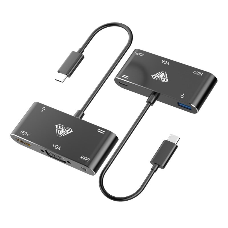 Aula OT-9573S 5in1 Hub USB-C į Hdmi 4K 30Hz / VGA monitorius / USB 3.0 / Garsas 3,5 mm / PD įkrovimas цена и информация | Adapteriai, USB šakotuvai | pigu.lt