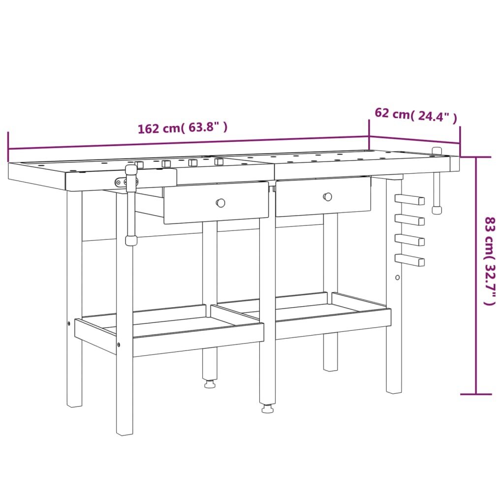 Darbastalis su stalčiais ir spaustukais, 162x62x83 cm цена и информация | Mechaniniai įrankiai | pigu.lt