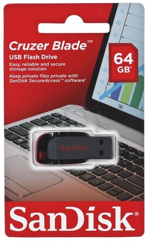 SanDisk - Cruzer Blade USB Flash Drive 64GB kaina ir informacija | USB laikmenos | pigu.lt