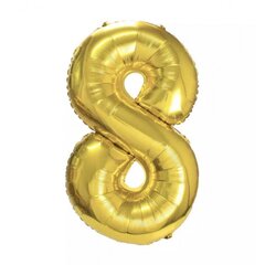 Folinis balionas-skaičius 8, auksinis, 82cm kaina ir informacija | Balionai | pigu.lt
