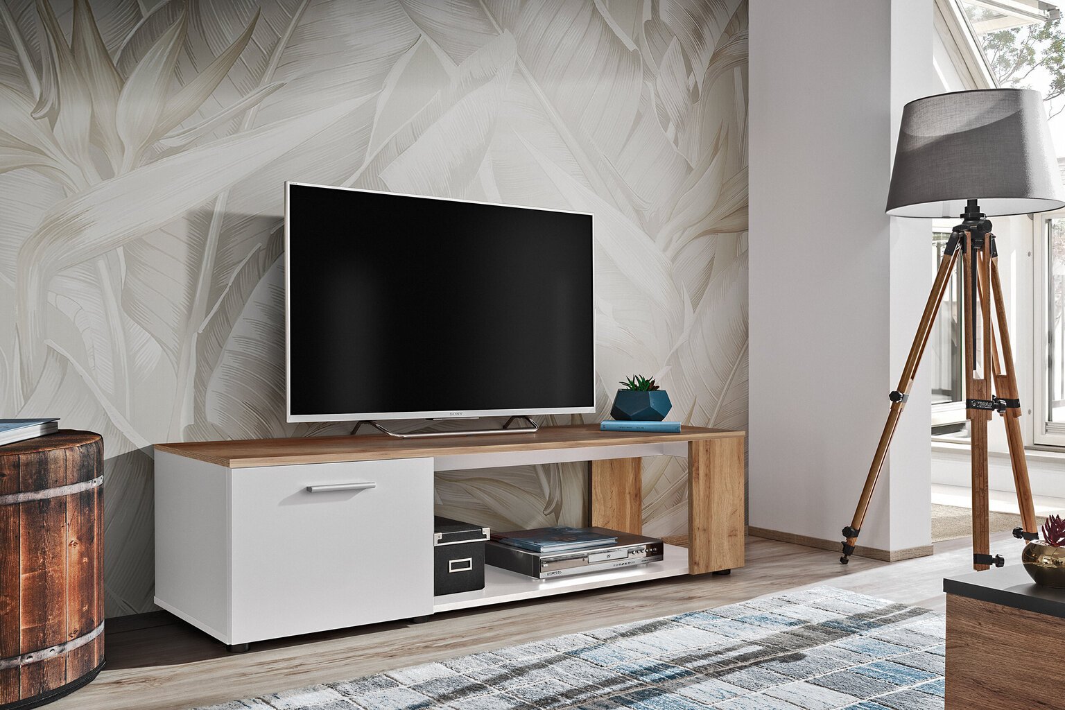 TV spintelė ASM Maze I, balta/ruda kaina ir informacija | TV staliukai | pigu.lt