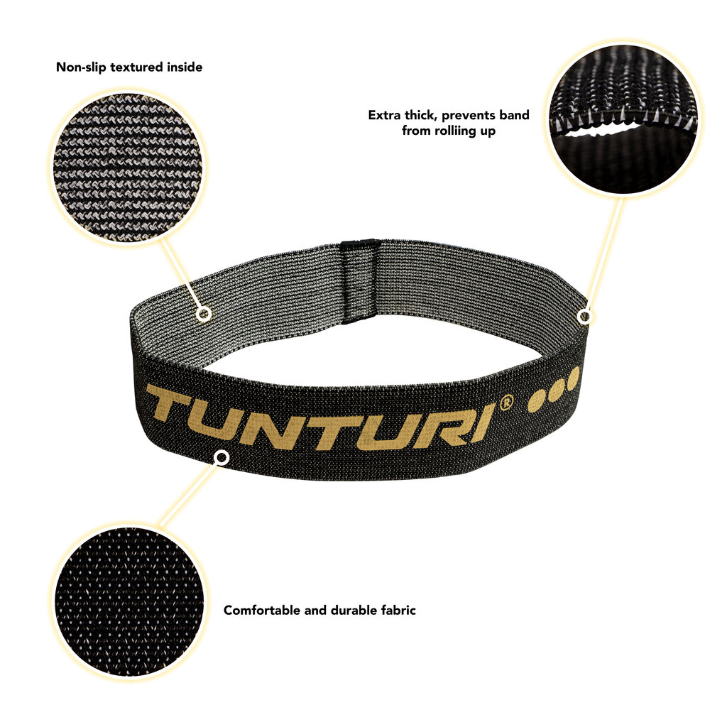 Treniruočių gumos Tunturi Centuri Textile, 64cm, juodos kaina ir informacija | Pasipriešinimo gumos, žiedai | pigu.lt