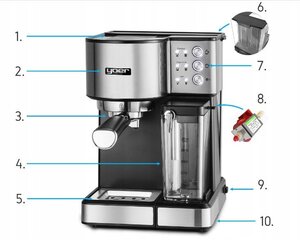 Полуавтоматическая кофемашина Yoer LATTIMO EMF01S с автоматическим вспениванием молока цена и информация | Yoer Бытовая техника и электроника | pigu.lt