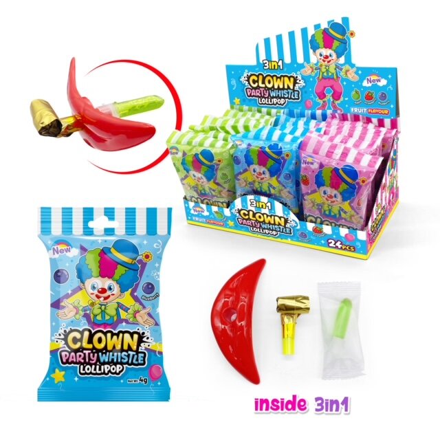 Ledinukai su klouno švilpuku Clown Party Whistle Lollipop, 24 vnt. цена и информация | Saldumynai | pigu.lt