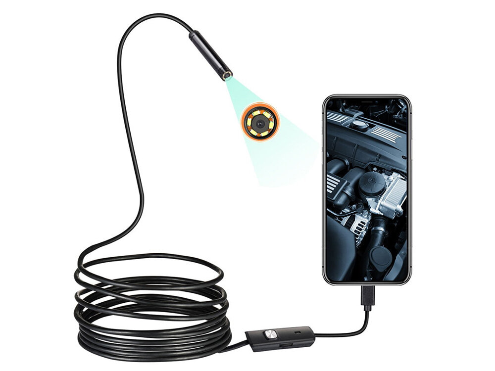 Endoskopinė kamera 5.5 mm telefonams, ilgis 5 m, atspari vandeniui, LED, micro USB цена и информация | Išmanioji technika ir priedai | pigu.lt