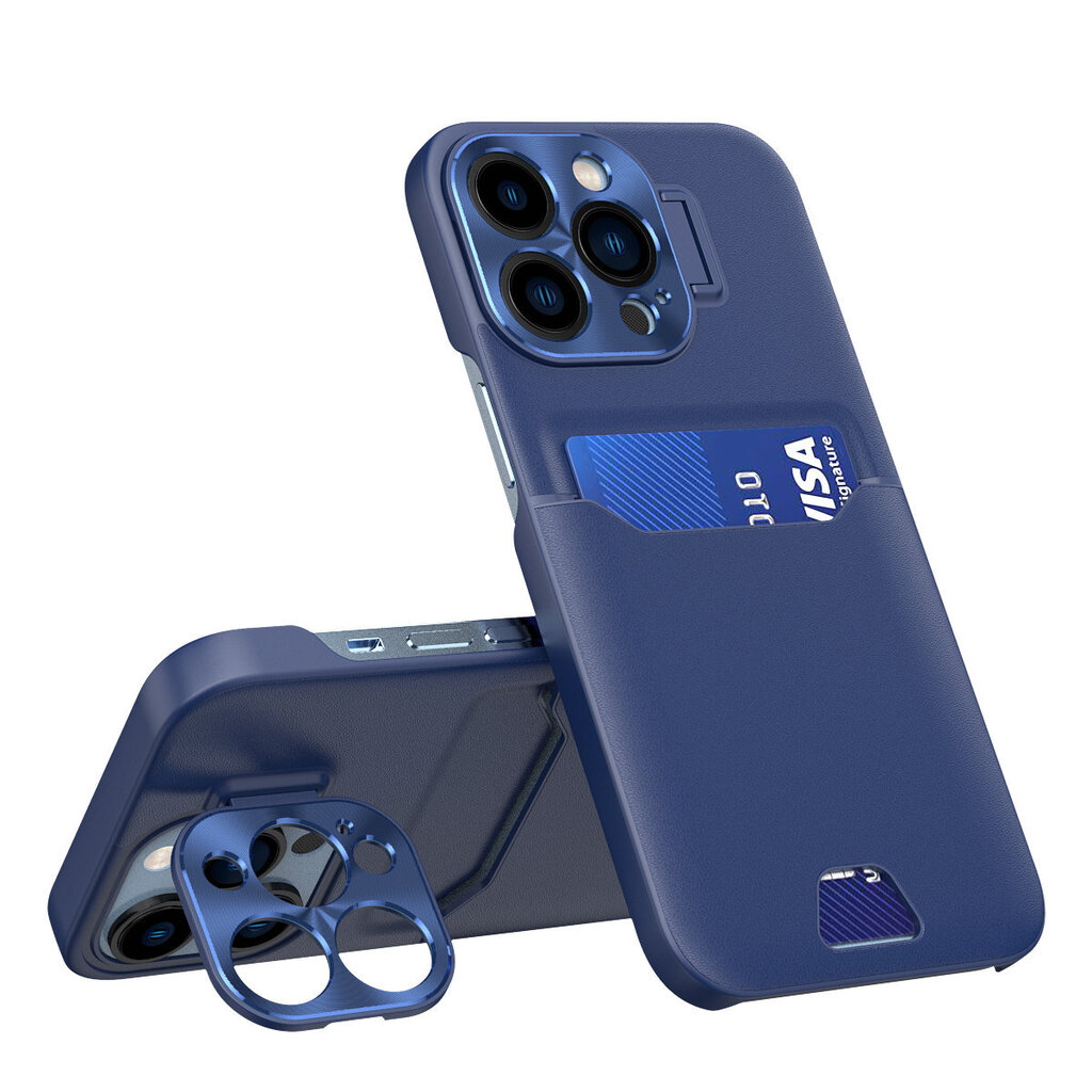 Leather Stand skirtas iPhone 14 Pro Max, mėlyna kaina ir informacija | Telefono dėklai | pigu.lt