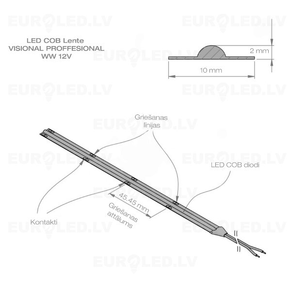 COB LED juosta 12V kaina ir informacija | LED juostos | pigu.lt