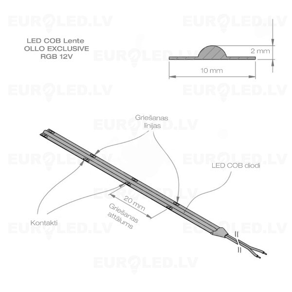 LED COB juosta 12V kaina ir informacija | LED juostos | pigu.lt