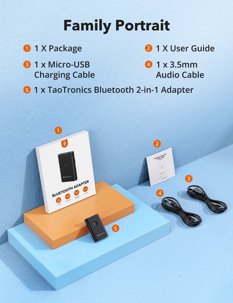 Adapteris TaoTronics TT-BA015, Bluetooth цена и информация | Adapteriai, USB šakotuvai | pigu.lt