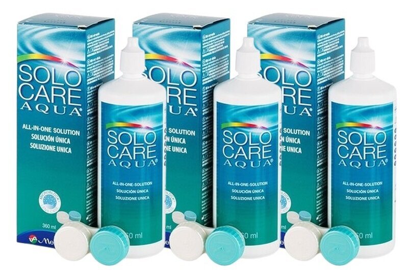 Kontaktinių lęšių skystis Solocare Aqua, 3 x 360ml kaina ir informacija | Kontaktinių lęšių skysčiai | pigu.lt