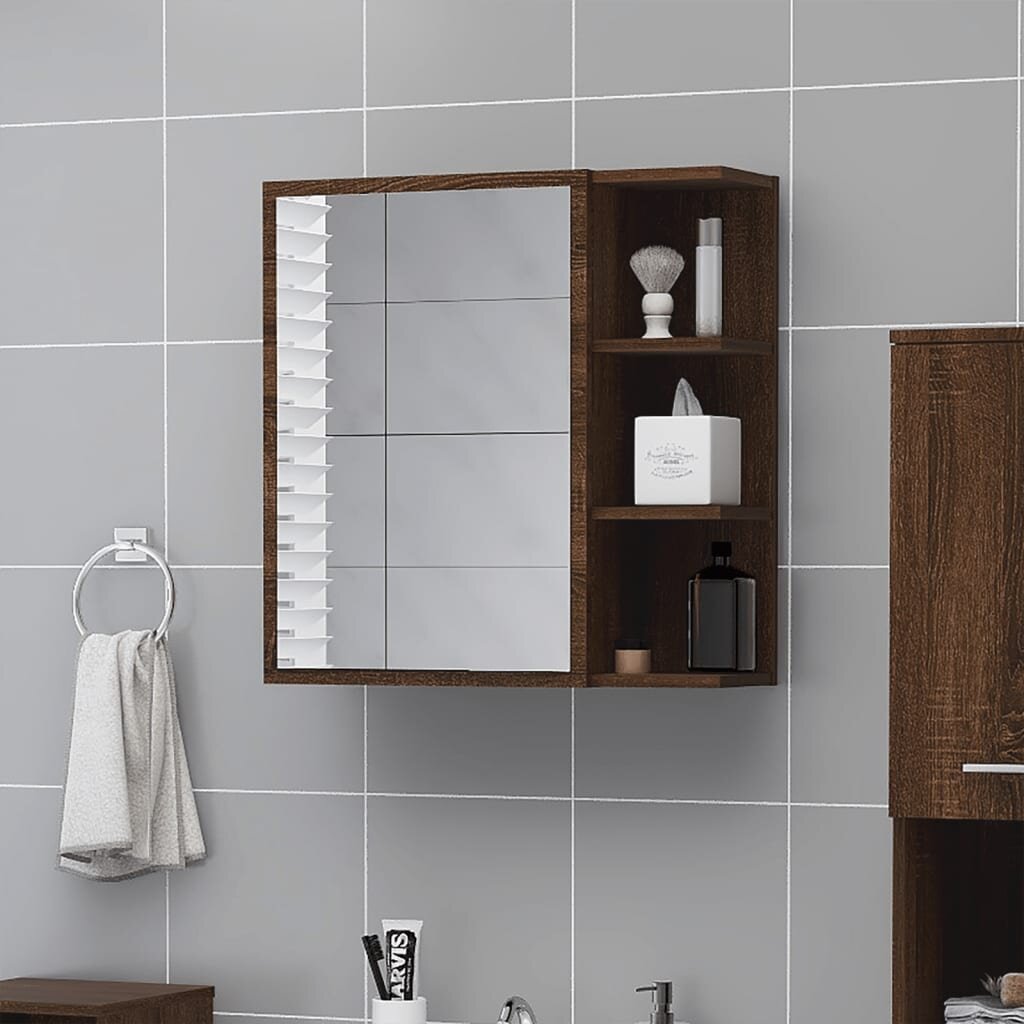 Veidrodinė vonios spintelė, ruda, 62,5x20,5x64cm, mediena kaina ir informacija | Vonios spintelės | pigu.lt