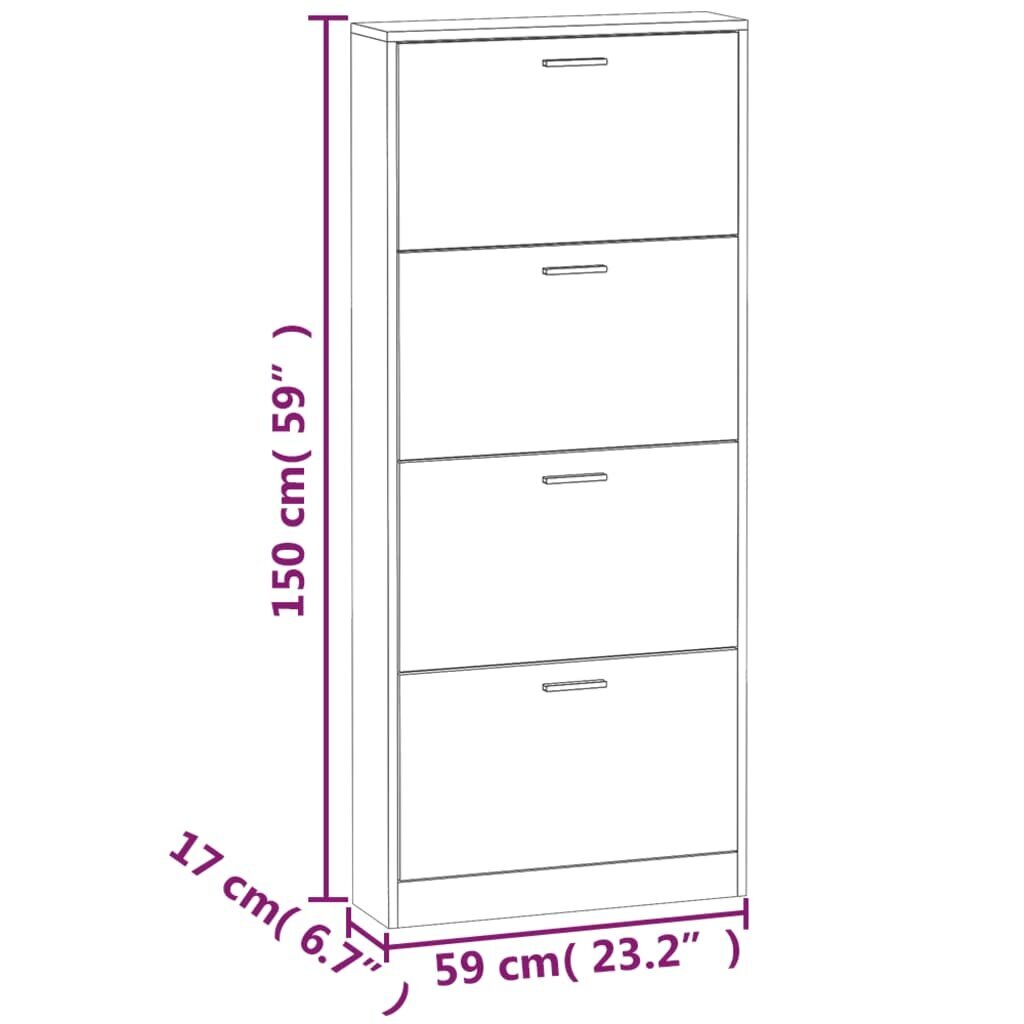 vidaXL Spintelė batams, 59x17x150 cm, pilka kaina ir informacija | Batų spintelės, lentynos ir suolai | pigu.lt