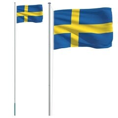 Švedijos vėliava vidaXL su stiebu, aliuminis, 6,23m цена и информация | Флаги и аксессуары к ним | pigu.lt