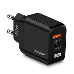 Wozinsky USB charger with 2 ports (USB, USB C) 20 W black цена и информация | Зарядные устройства для телефонов | pigu.lt