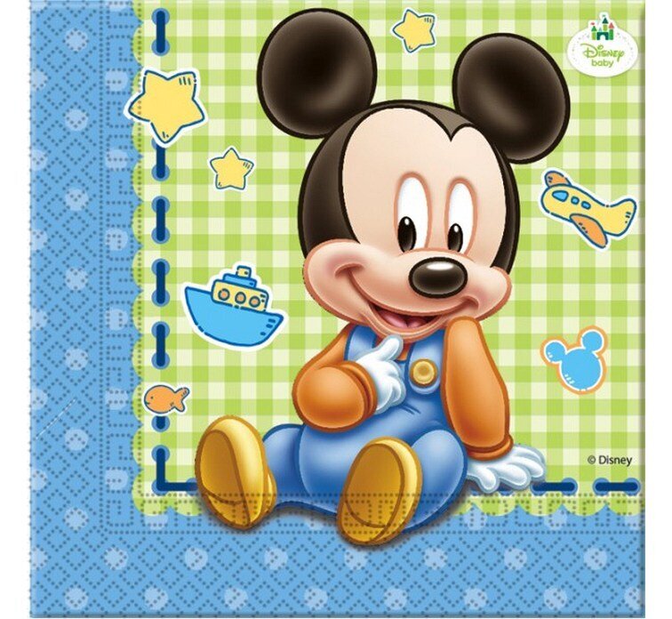Popierinės servetėlės ​​Mickey Baby, 33 x 33 cm, 20 vnt. kaina ir informacija | Vienkartiniai indai šventėms | pigu.lt
