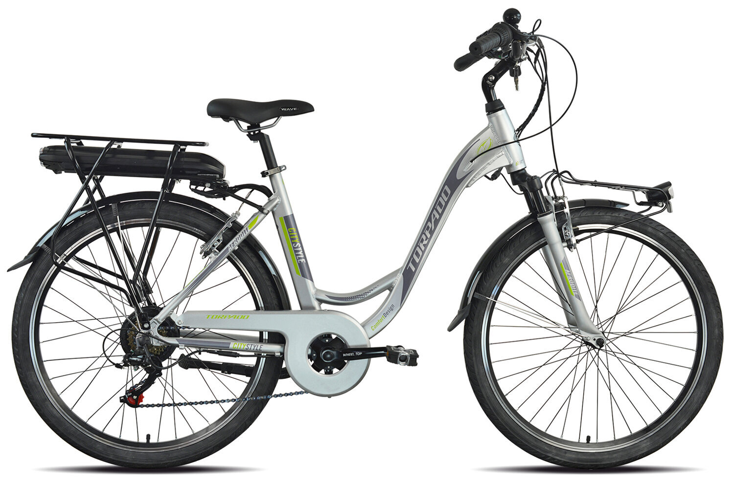 Elektrinis dviratis Torpado Afrodite T255A, sidabrinės spalvos kaina ir informacija | Elektriniai dviračiai | pigu.lt