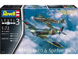 Сборная пластиковая модель. Revell - Combat Set Messerschmitt Bf109G-10 & Spitfire Mk.V, 1/72, 03710 цена и информация | Конструкторы и кубики | pigu.lt