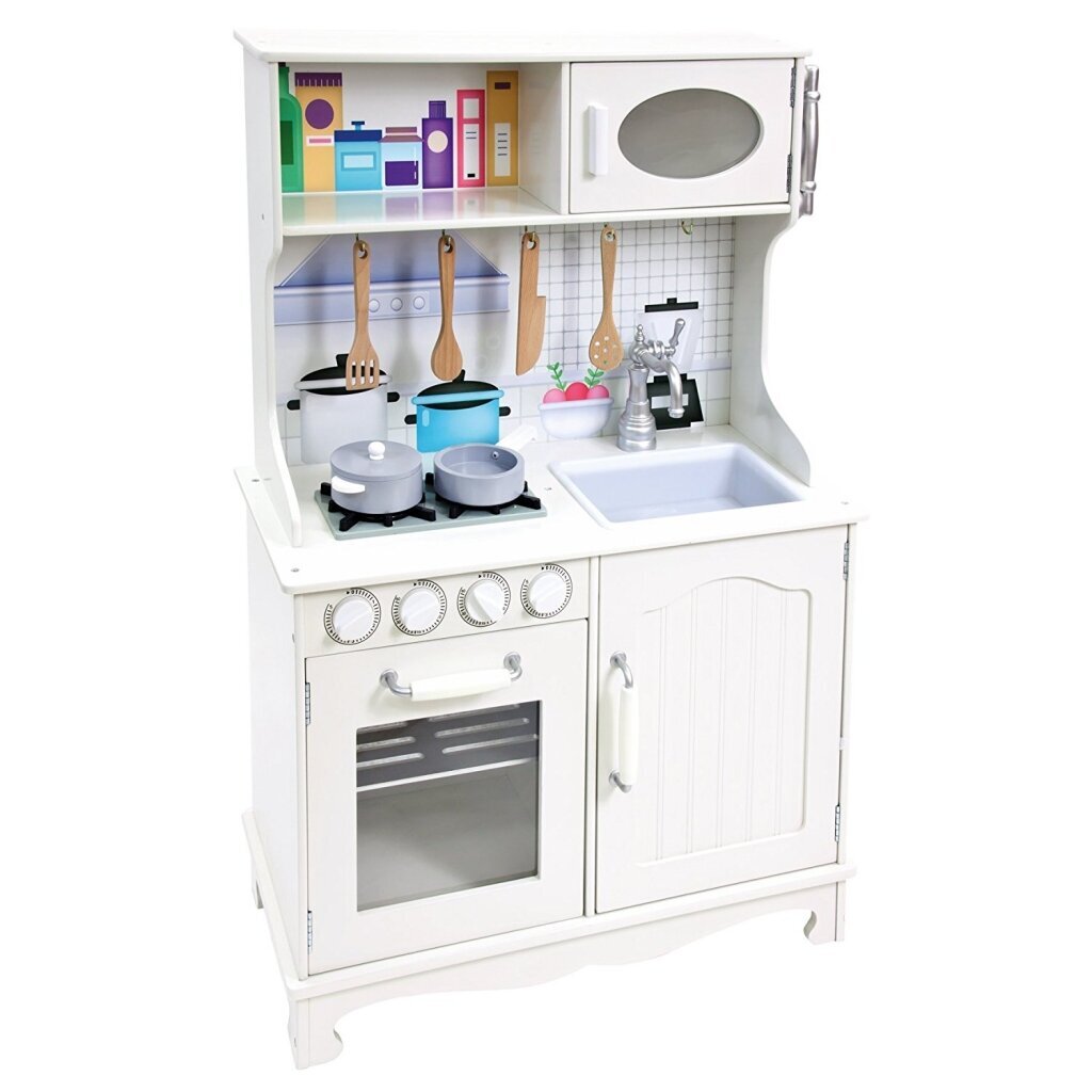 Balta medinė virtuvėlė su priedais Bino цена и информация | Žaislai mergaitėms | pigu.lt
