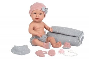 Lėlė - kūdikis Arias Salma su pilku pleduku, 42 cm kaina ir informacija | Žaislai mergaitėms | pigu.lt