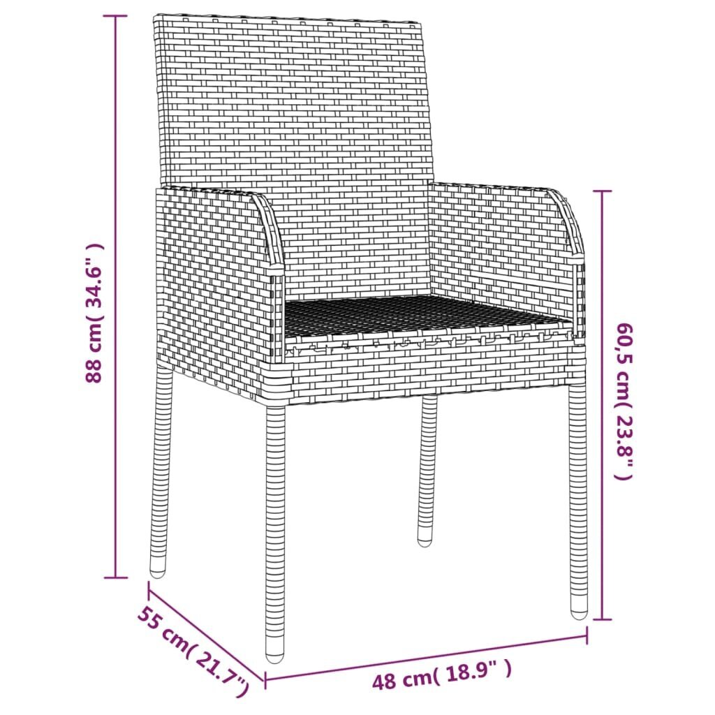Sodo kėdės su pagalvėlėmis, 48x55x88 cm, 2vnt., pilkos kaina ir informacija | Lauko kėdės, foteliai, pufai | pigu.lt