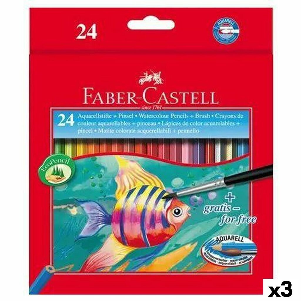 Akvareliniai spalvoti pieštukai Faber-Castell, spalvoti, 3 pk. po 24 vnt kaina ir informacija | Piešimo, tapybos, lipdymo reikmenys | pigu.lt