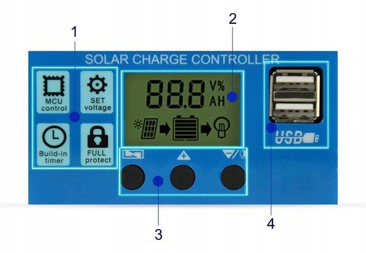 Įkrovimo reguliatorius 12V 24V saules kontrolerius 30A kaina ir informacija | Komponentai saulės jėgainėms | pigu.lt