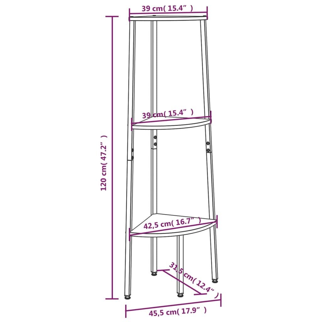 Kampinė lentyna 45,5x31,5x120cm, juoda kaina ir informacija | Lentynos | pigu.lt