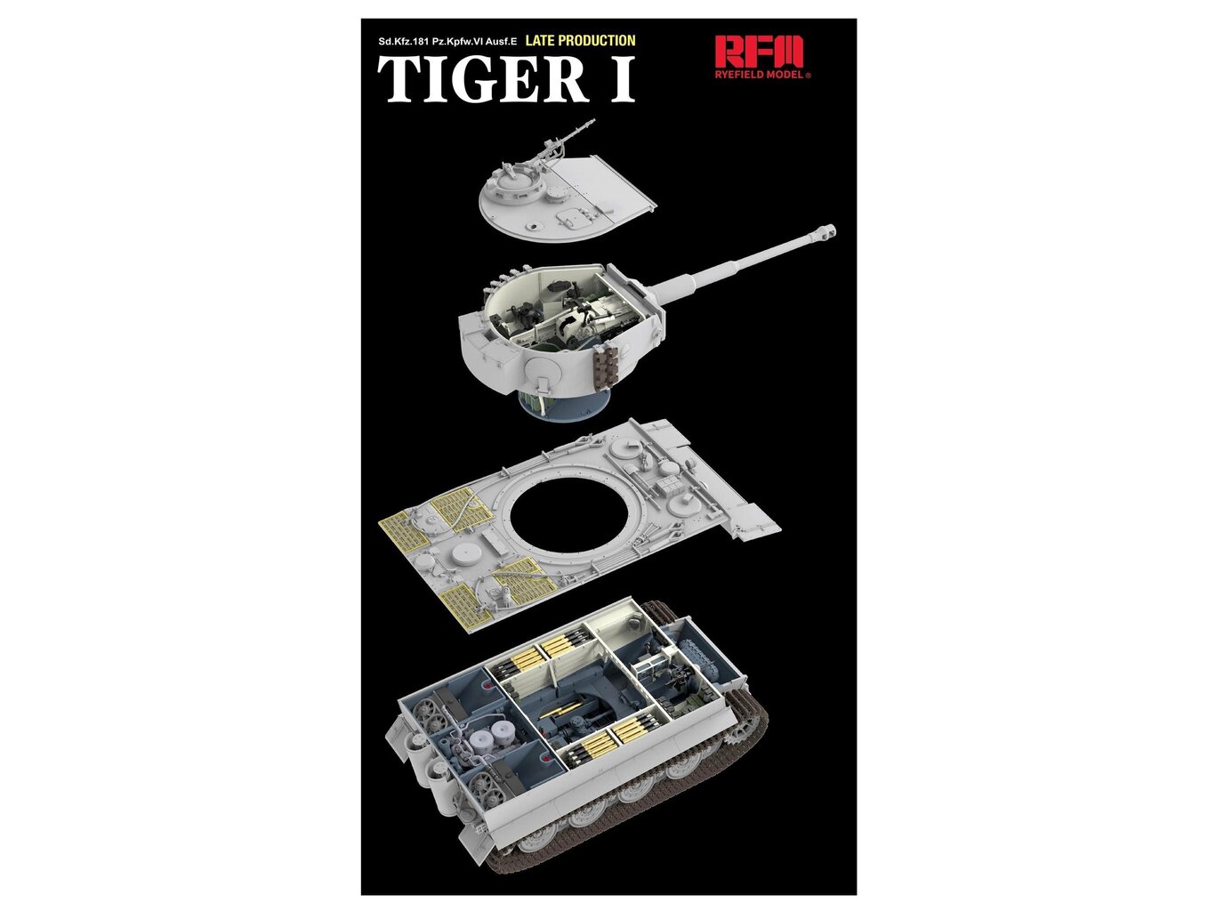 Surenkamas modelis Rye Field Model - Sd.Kfz.181 Pz.Kpfw.VI Ausf.E Tiger I Late Production (full interior), 1/35, RFM-5080 kaina ir informacija | Konstruktoriai ir kaladėlės | pigu.lt