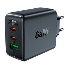 Acefast A41 wall charger, 2x USB-C + USB, GaN 65W (black) цена и информация | Зарядные устройства для телефонов | pigu.lt