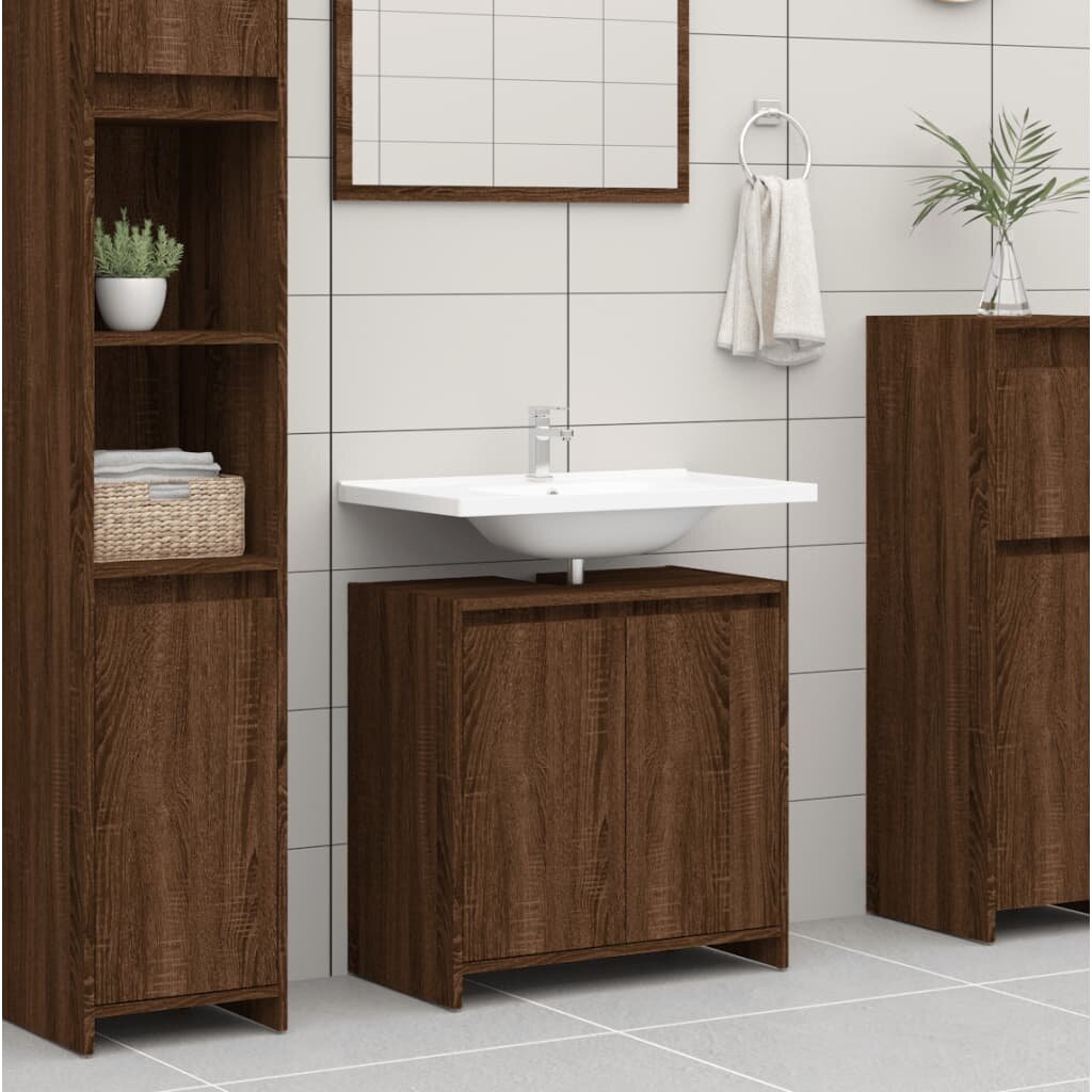 Vonios spintelė, ruda ąžuolo, 60x33x61cm, apdirbta mediena цена и информация | Vonios komplektai | pigu.lt