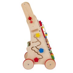 Деревянные ходунки для малышей KiddyMoon WK-002, разноцветные, регулируемая ручка цена и информация | Игрушки для малышей | pigu.lt