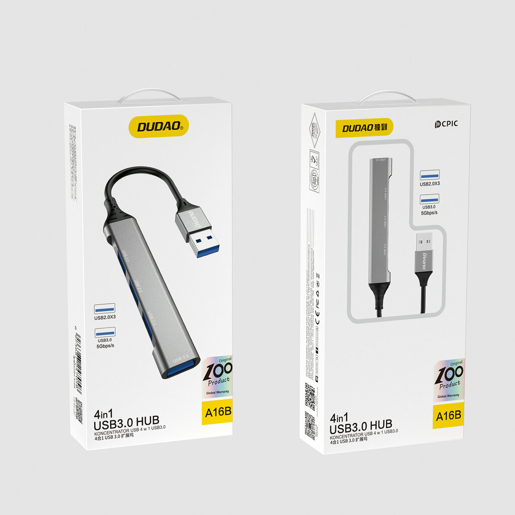 Dudao HUB 4in1 USB-A - 4x USB-A (3 x USB2.0 / USB3.0) 6.3cm (A16B) kaina ir informacija | Adapteriai, USB šakotuvai | pigu.lt