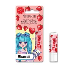 Lūpų balzamas 4Organic Kawaii Strawberry, 5 g kaina ir informacija | Lūpų dažai, blizgiai, balzamai, vazelinai | pigu.lt