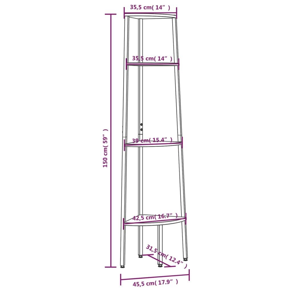 Kampinė lentyna 45,5x31,5x150cm, šviesiai ruda/juoda kaina ir informacija | Lentynos | pigu.lt