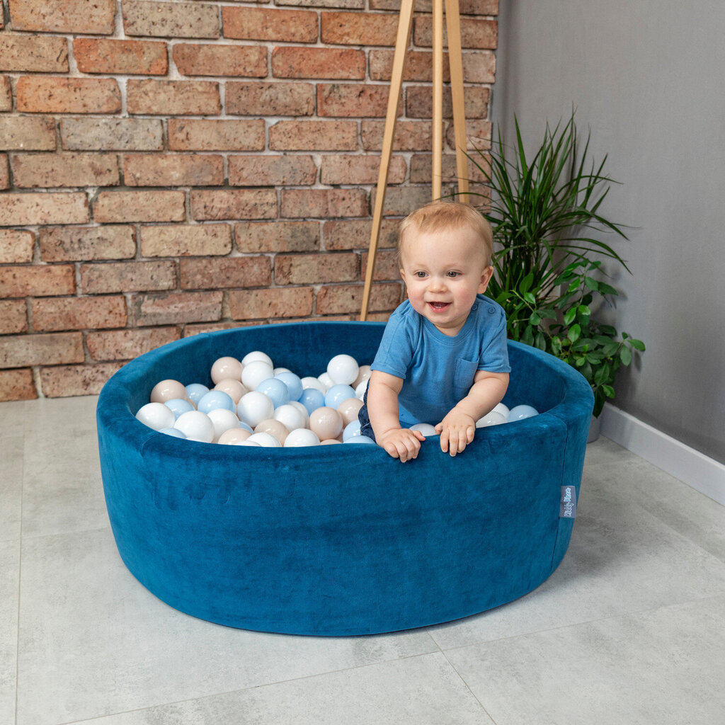 Kamuoliukų baseinas KiddyMoon Velvet Ball Pool 90x30 cm, be kamuoliukų, mėlynas kaina ir informacija | Žaislai kūdikiams | pigu.lt