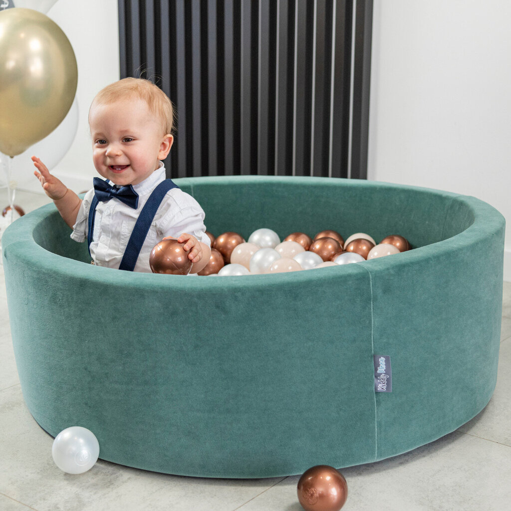 Kamuoliukų baseinas KiddyMoon Velvet Ball Pool 90x30 cm, be kamuoliukų, žalias цена и информация | Žaislai kūdikiams | pigu.lt